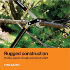 fiskars 32” powergear garden bypass loppers, tree trimmer showing dimensions