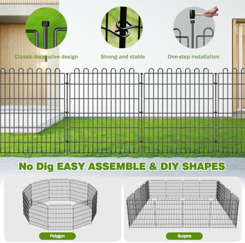 garden fence outdoor for yard with gate, 48in showing dimensions