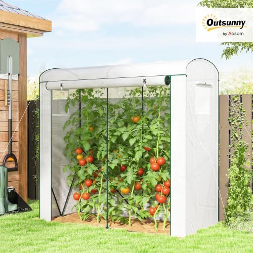 outsunny mini greenhouse portable roll-up door 78.7" x shown in use