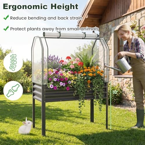 giantex raised garden bed with legs & greenhouse, close-up detail
