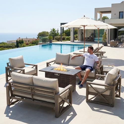udpatio aluminum outdoor patio furniture set faux wood, side view