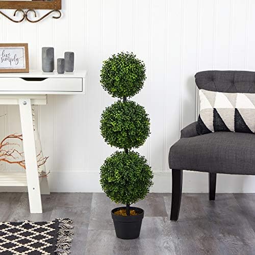 nearly natural 36 in artificial triple ball boxwood, front angle view