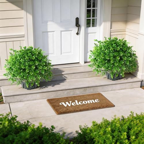 florisso fake plants artificial boxwood topiary, 2 pack on a desk or shelf