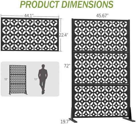 6ft black freestanding metal outdoor privacy screen, cross shown in use