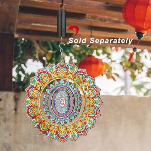 Wind Spinner Mandala Peacock, 12inch Stainless Steel Metal Wind Spinners Outdoor Hanging, 3D Wind Sculptures Kinetic Yard Art Decoration Garden Ornament Indoor Décor Gift for Women Men Holidays