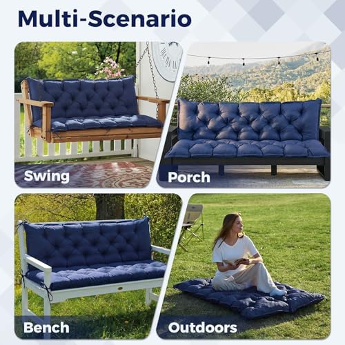 iaseahk porch swing cushions, 60×40×4 inch, waterproof, navy, package contents