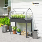 outsunny raised garden bed with flip-up cover, 39.4"x18.9"x48.8" shown in use