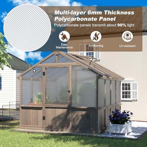 yardenaler 8x8 ft greenhouse kit for outdoor, 6mm, side view