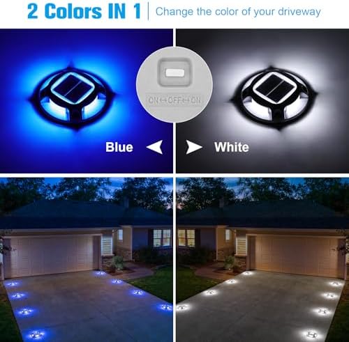 VOLISUN Solar Driveway Marker Lights Dock Marine Led Deck Outdoor 12 Pack | 2 Colors in 1,Solar Powered Waterproof Warning Step Lights for Pathway Garden Sidewalk Walkway (Blue/White)