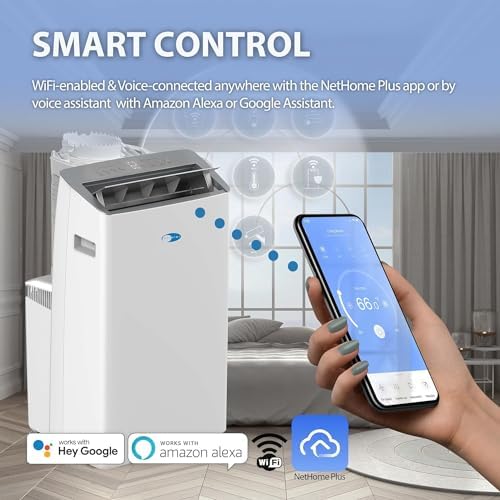 whynter dual hose smart portable air conditioner, 14000 showing dimensions