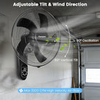 fanspex 18" wall mounted fan for home garage showing dimensions