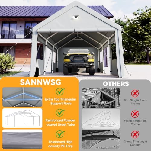 10x16 carports heavy duty, portable single car port, close-up detail