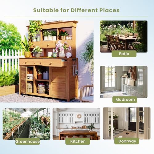 lumisol garden potting bench table with hutch, solid, close-up detail
