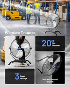 iliving 20" wall mounted/floor stand variable speed indoor/outdoor, front angle view