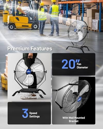 iliving 20" wall mounted/floor stand variable speed indoor/outdoor, front angle view