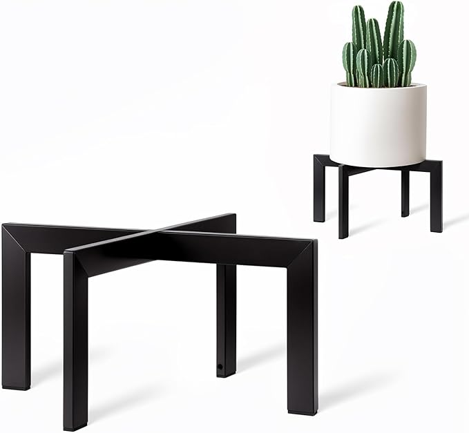 IZIDDO 4 Pack Plant Stand Indoor Outdoor,Metal Mid-Century Pot Stand,Modern Plant Holder Rattan Flower Plant Stool,Low Short Plant Stands for Indoor Fit 5-12 Inch Pot,Black(Pot & Plant Not Included)