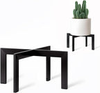 IZIDDO Plant Stand Indoor Outdoor,Metal Mid-Century Pot Stand,Modern Plant Holder Rattan Flower Plant Stool,Low Short Plant Stands for Indoor Fit 5-12 Inch Pot,Black(Pot & Plant Not Included)