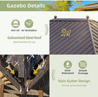 yoleny 12x16 gazebo with galvanized steel single roof showing dimensions