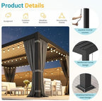 12' x 16' pergola with curtain & adjustable showing dimensions