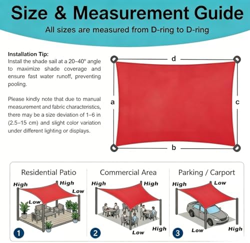 rectangle 8' x 10' red sun shade sail, side view