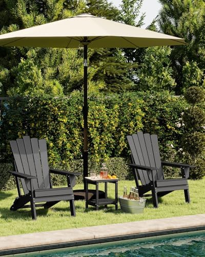 GREENVINES Folding-Adirondack-Chairs-Set-of-2 | HDPE Plastic | Throne Series | Fire Pit Chair | All Weather | for Outdoor Patio Deck Backyard Poolside | Black