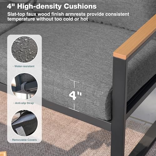 4 pieces metal patio furniture set for outdoor, side view