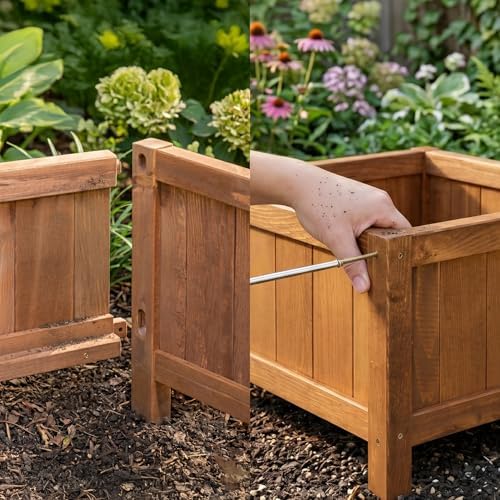 natrahedge hampton classic wooden planter box (44"" lx15 shown in use