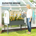 outsunny galvanised raised garden bed with greenhouse cover showing dimensions