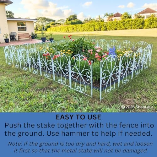 shoplala garden fence (10 panels) 12.5inx16.5in white metal, front angle view