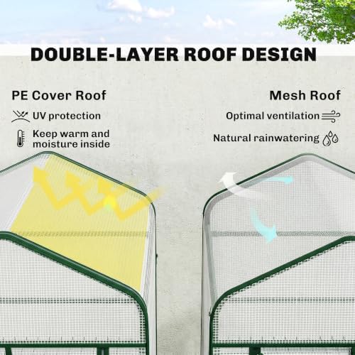 outsunny 3 tier mini greenhouse w/ screen roof, close-up detail
