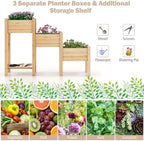 costway raised garden bed, 3-tier wooden elevated planter, close-up detail