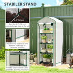 outsunny 4 tier mini greenhouse w/ screen roof, front angle view