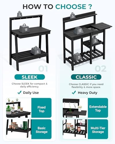 serwall 3-tier outdoor potting bench with storage,gardening table,black,2pc shown in use