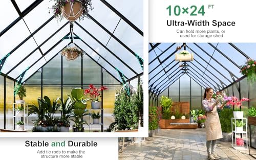 cdcasa 24x10x10 ft polycarbonate greenhouse for outdoors w/5, side view