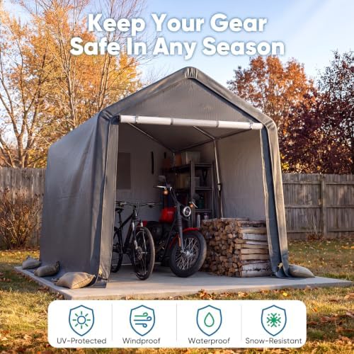 quictent 8x10ft carport shelter storage shed with roll-up, front angle view