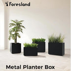 Tall & Long Metal Planter with Middle Shelf, 36W x 11D x 30H Large Rectangular Outdoor Planter Box, Span Divider for Garden, Patio, Yard | Easy 5-Min Assembly, Drainage Holes, Adjustable Feet, Black