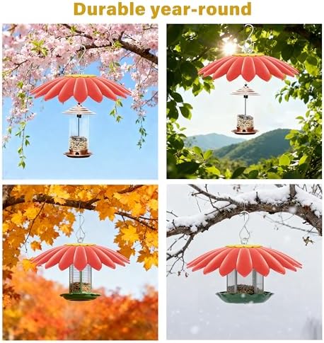 10.5 inch Hummingbird Feeder Shade Dome Cover,Rain Guard,Weather Guard for Bird Feeder, Umbrella Cover for Bird House for Outdoor,Squirrel Baffle,Flower Design(Red) 2 Pack