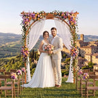 giantex 85'' wooden garden arbor trellis, wedding arch shown in use