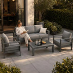 amopatio aluminum patio furniture set with 5'' thick, side view