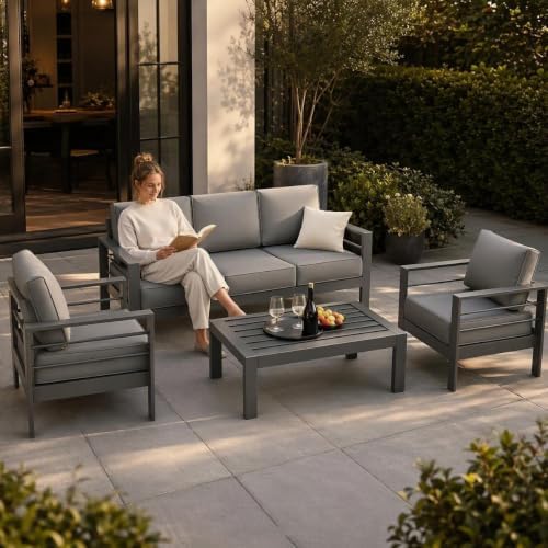 amopatio aluminum patio furniture set with 5'' thick, side view