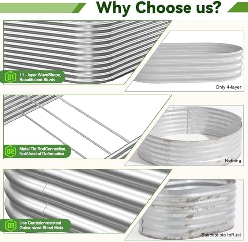 tall 8ft raised beds for gardening, corrugated galvanized, close-up detail