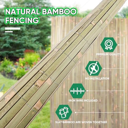 jollybower 3ft x 13ft natural bamboo slat fence showing dimensions