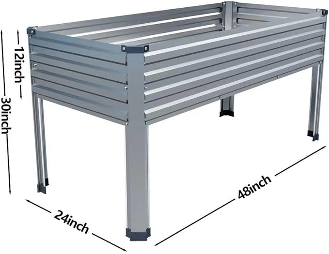 Galvanized Raised Garden Bed with Legs,48×24×30in Elevated Planter Box for Backyard,Outdoor Garden, Patio, Balcony, 350lb Capacity,Silver