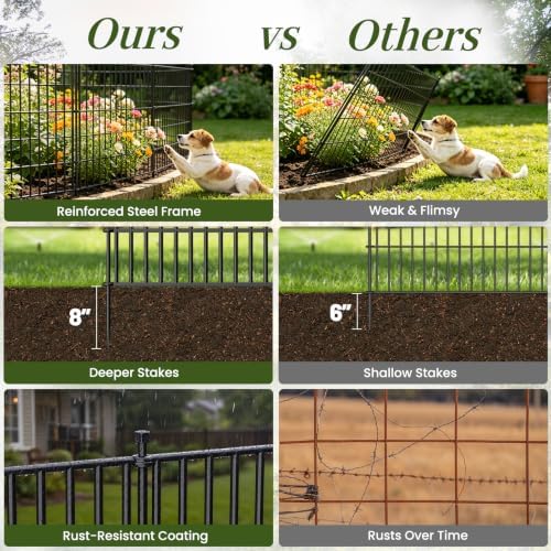 no dig garden fence outdoor for yard, 24in showing dimensions