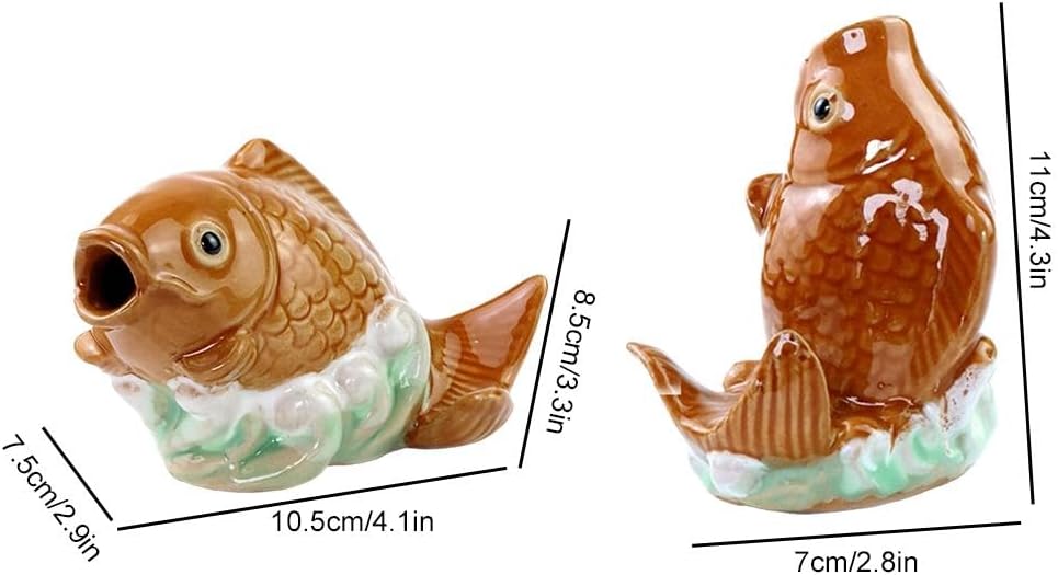 2026Fountain Spitter, Pond Spitter, Ceramic Carp Statue Traditional Style and Home Decor Figurine for Good Fortune Yellow, Fish Figurines2026 (Type-A+B)
