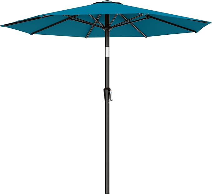 AreShark 9 FT Patio Umbrella for Outdoor, Outdoor Table Umbrella with Push Button Tilt and Crank, Outdoor Patio Umbrellas with 8 Sturdy Ribs for Market, Garden, Pool (Lake Blue)