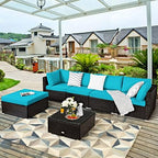 tangkula 6 piece patio furniture set, outdoor deck shown in use