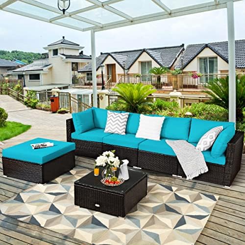 tangkula 6 piece patio furniture set, outdoor deck shown in use