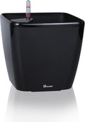 Dexceder 11x10 Self Watering Planter Indoor Outdoor, Inner Mat Design, Thickened Table Flower Plant Pot with Water Level Indicator (Black High Gloss)