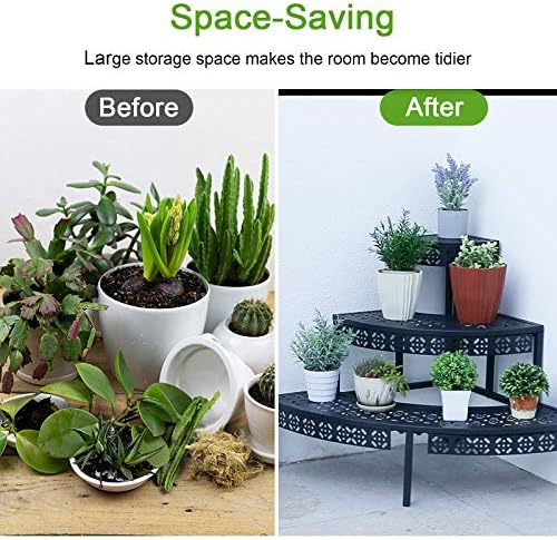 aboxoo 3-tier metal plant stand, stair-step corner shelf, close-up detail